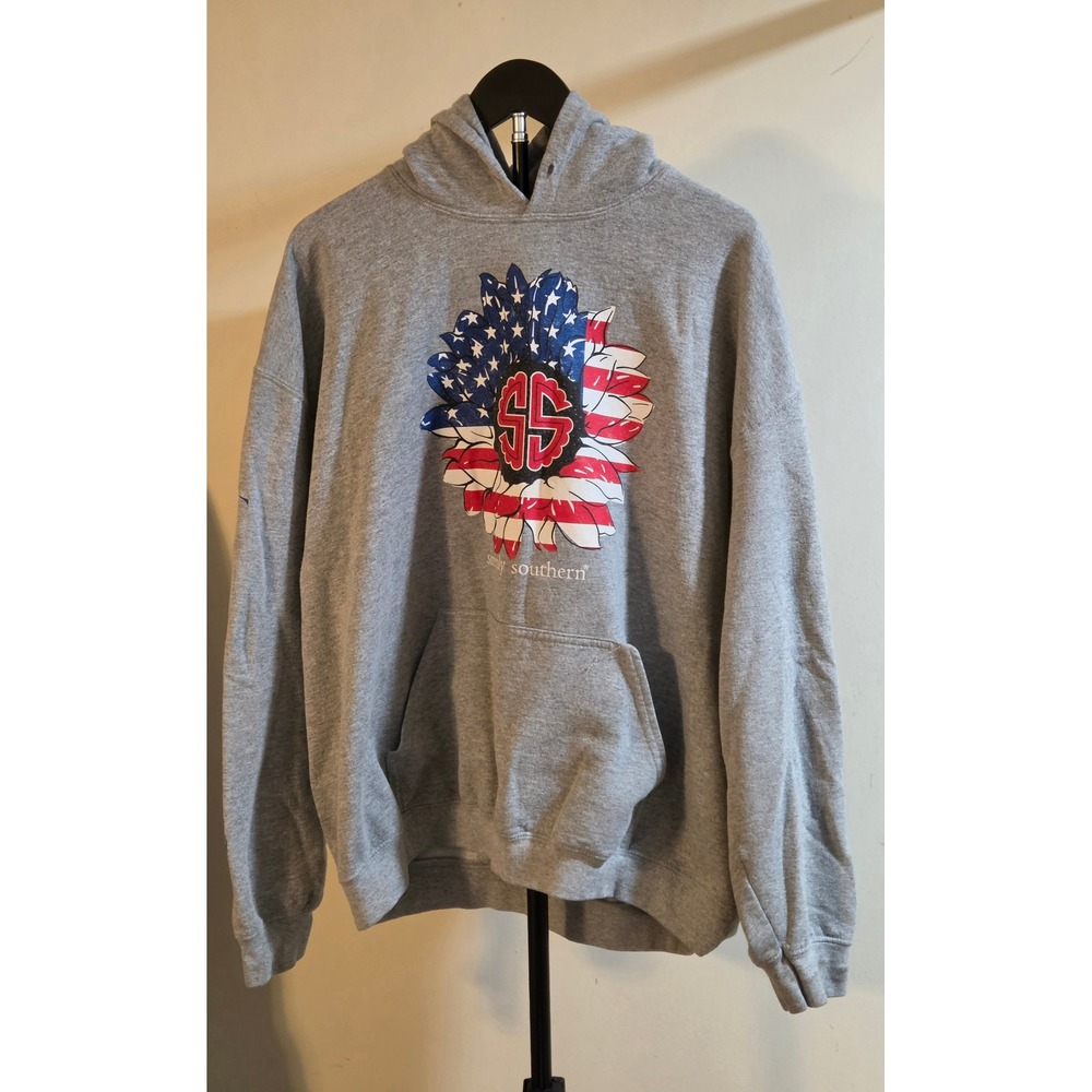 Simply Southern American Flag Sunflower Graphic Pullover Hoodie Women's Size XL